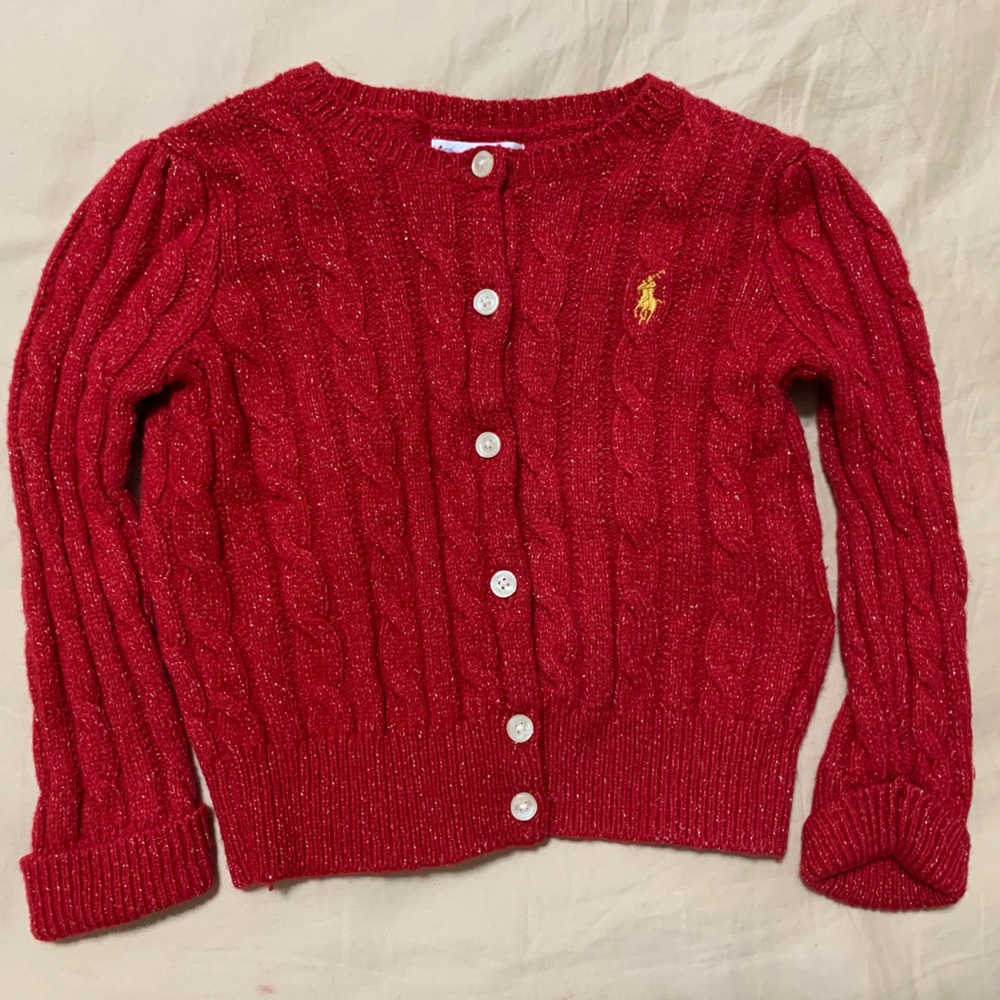 Ralph Lauren Kids Red Cable Knit Cardigan